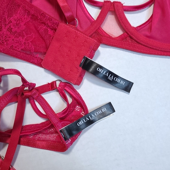 Oh La La Cheri Pink Lace 2 Piece Lingerie Set Size Medium - Picture 5 of 8